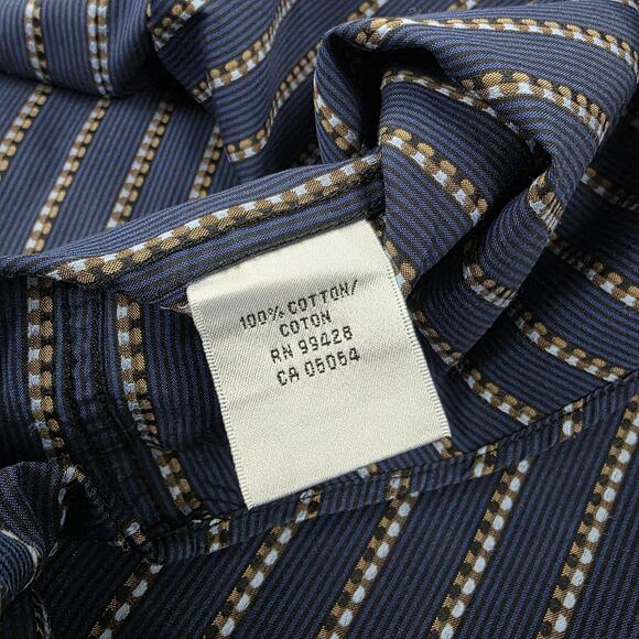 Bugatchi Uomo Shirt Mens 2XL Blue Brown Striped Long Sleeve Button Up Preppy - Picture 16 of 16